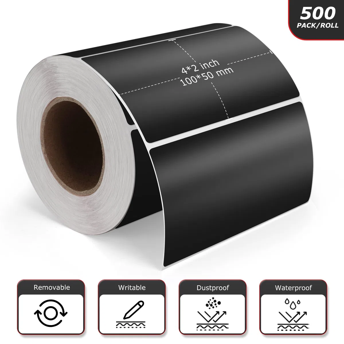 Adesivi rettangolari neri 100 x 50 mm Etichette autoadesive con codice colore Rotolo mobile rimovibile 500 pezzi