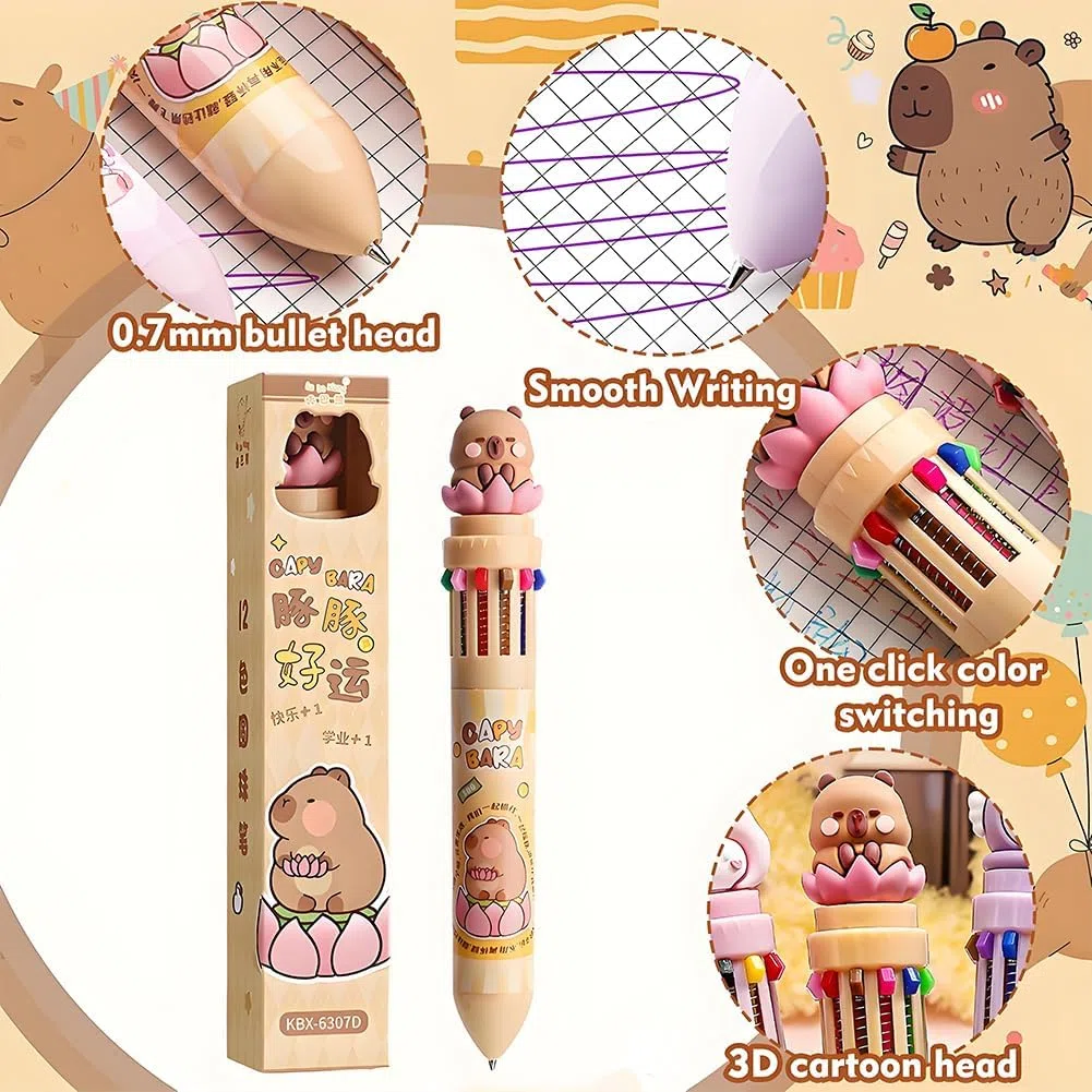 Capybara Astuccio Multifunzione Pop Up, 12 In 1 Multicolori Penna, Capybara Set di Astuccio, Con Serratura a Password, Penna a Sfera Retrattile, Regalo Carino per Bambini & Studenti