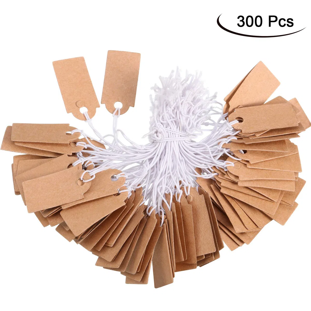 Etichetta Kraft di Marcatura Etichetta di Prezzi Vuoto Scrivibile Etichetta di Prezzi Etichetta per Display con Cordino Elastico, Kraft (300 Pezzi, 2.6 * 1.2cm)