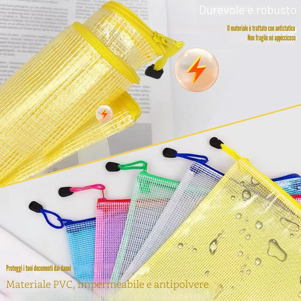 Reticolare Zip Porta Documenti A3+A4+A5+A6, 20 Pezzi Portadocumenti per Organizzare lo Spazio, Porta Documenti Trasparente in PVC Impermeabile per Ufficio, Carta, Cosmetici e Accessori da Viaggio
