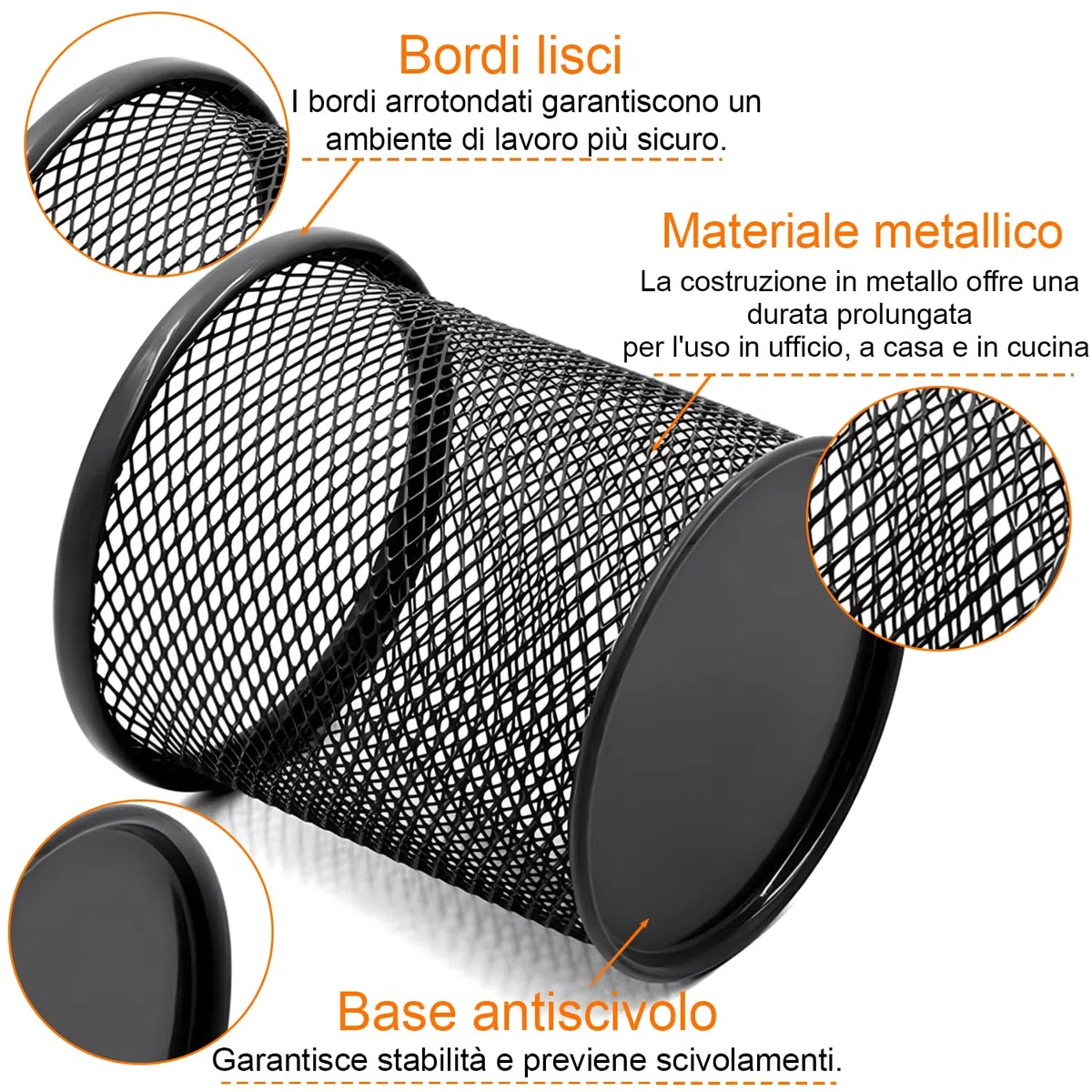 DIFIT Portapenne in metallo, porta penne nero, portapenne da scrivania, Portapenne rotondo, 4 pezzi porta penne porta matite per scrivania, Ø:9cm*H:10cm
