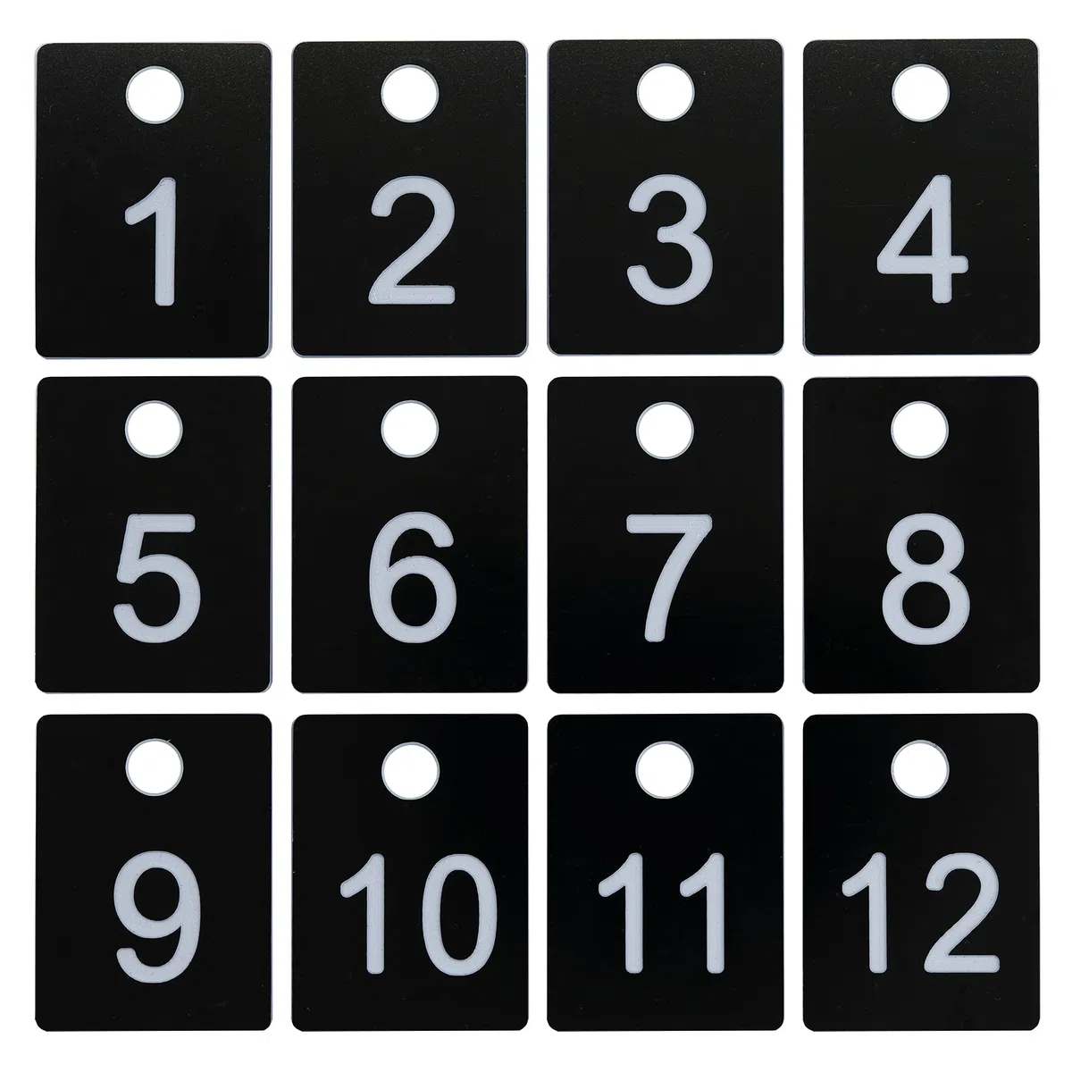 Targhette portachiavi rettangolari numerate, in plastica ABS, numerate, con foro (1-50, nero)