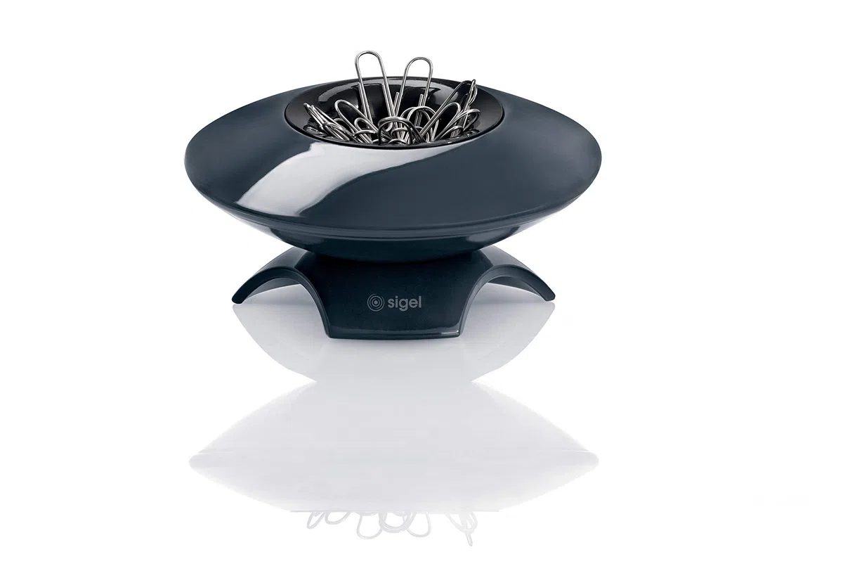 SIGEL SA161 Portafermagli Eyestyle magnetico, grigio scuro/nero, incl. 50 fermagli da ufficio, 1 pz
