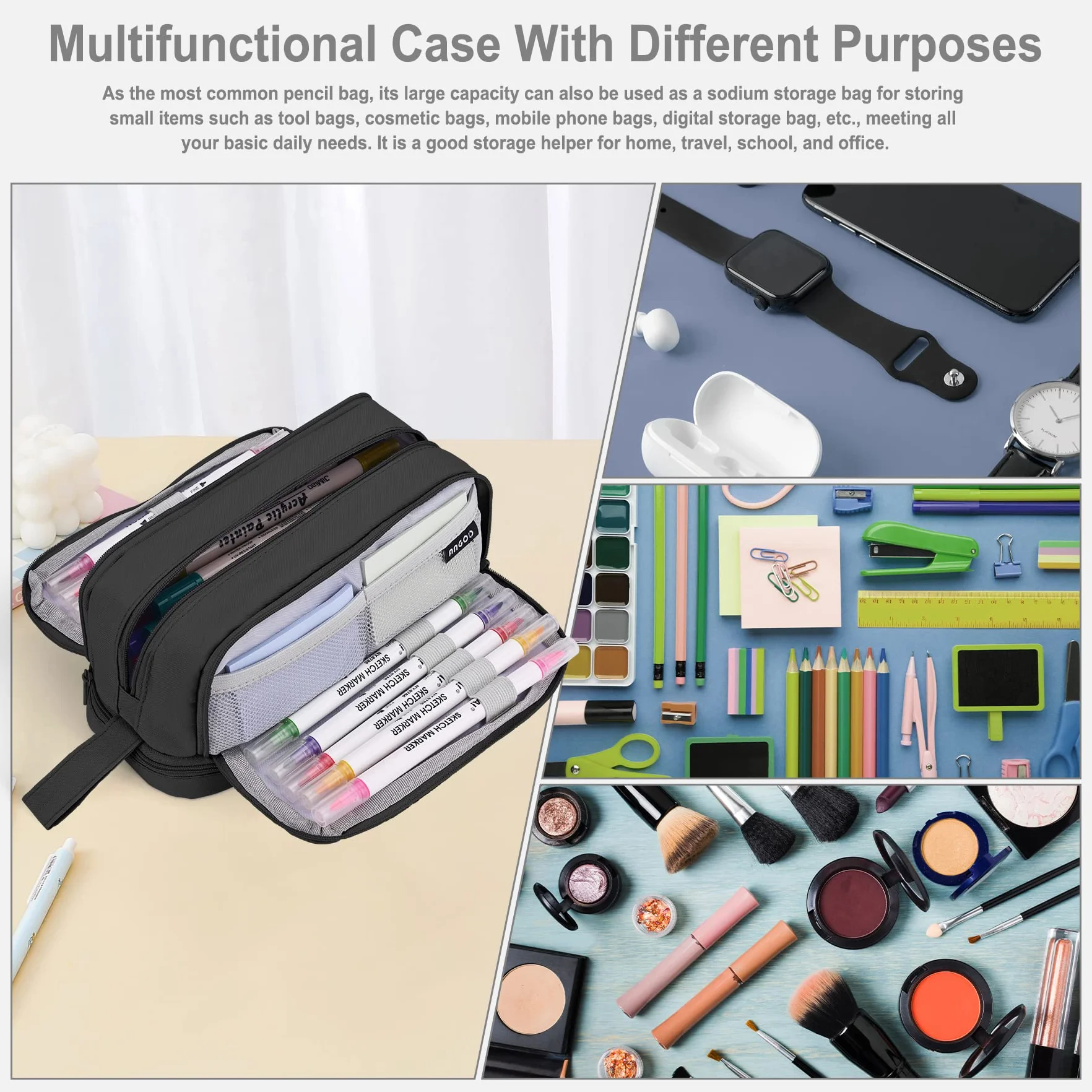 Sciphylia Astuccio Astuccio Grande Capacità Astucci Bambini Ragazzo con 4 Scomparti Astuccio Materiale Scolastico Stazionario Ufficio Trucco Borsa Astucci per Università Studente Donna Uomo