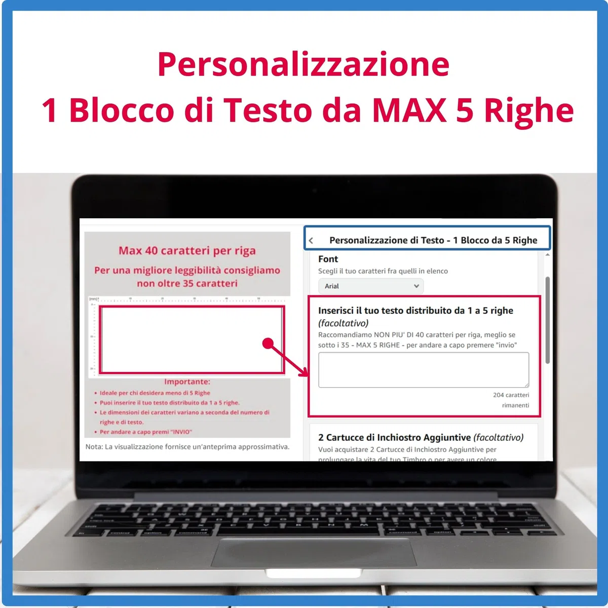 Timbro Personalizzato TimbriMio | Timbri Personalizzati fino a 5 Righe Autoinchiostrante | Timbro Personalizzabile con Testo o Logo – Inchiostro Nero Incluso