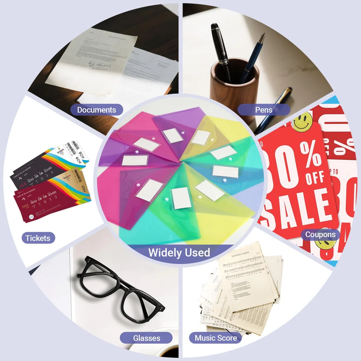 Cartelline Portadocumenti A4 Impermeabili – Set da 20 – Buste Plastica A4 con Etichette – Chiusura a Pressione 5 Colori Cartelline Trasparenti per Ufficio Scuola Archivio