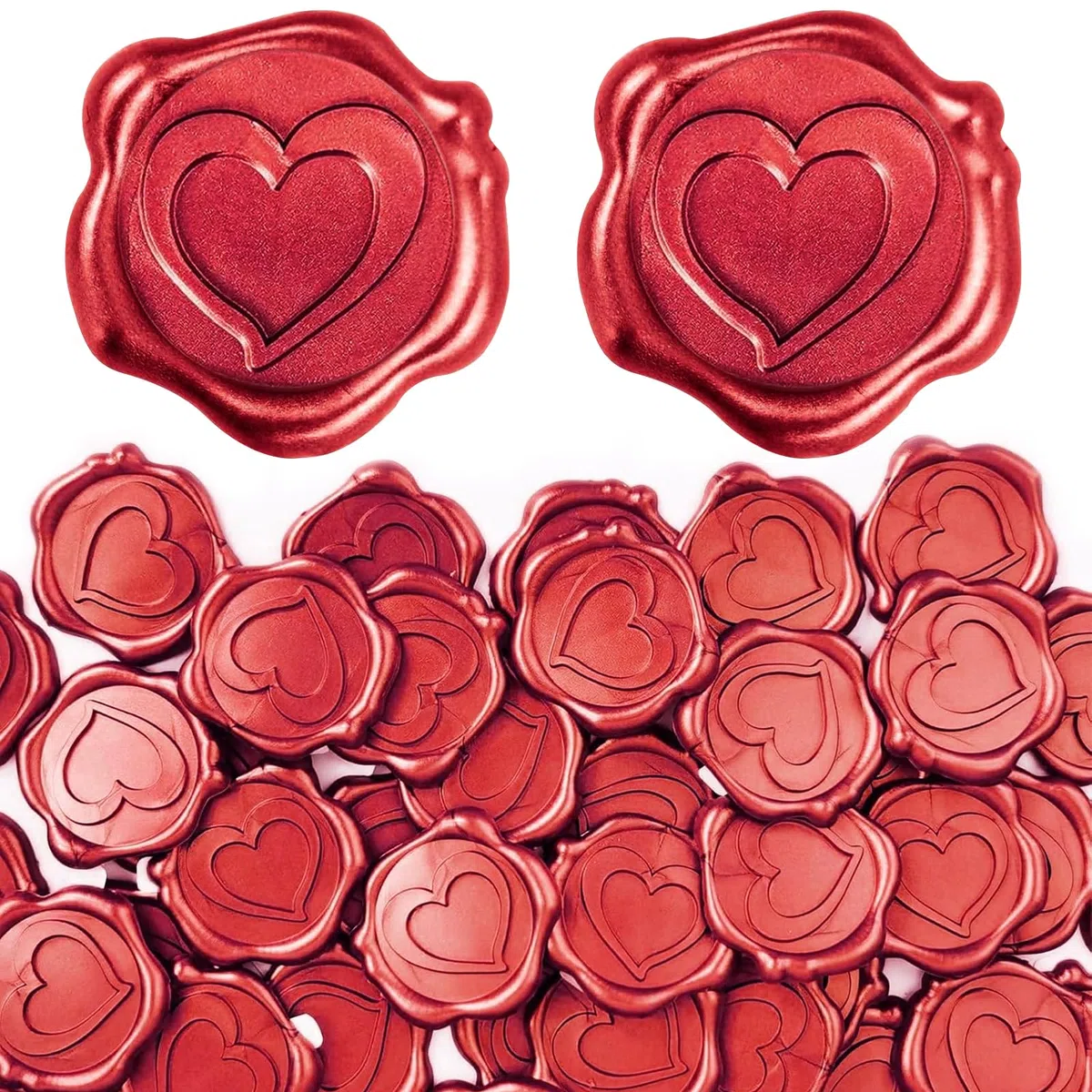 50 Pezzi Adesivi Ceralacca Rosso, Sigillo Ceralacca Adesivo, Cera Lacca Adesiva Rosso, Adesivi Vintage Per Lettera Busta Inviti Di Matrimonio Compleanno Natale (Cuore)