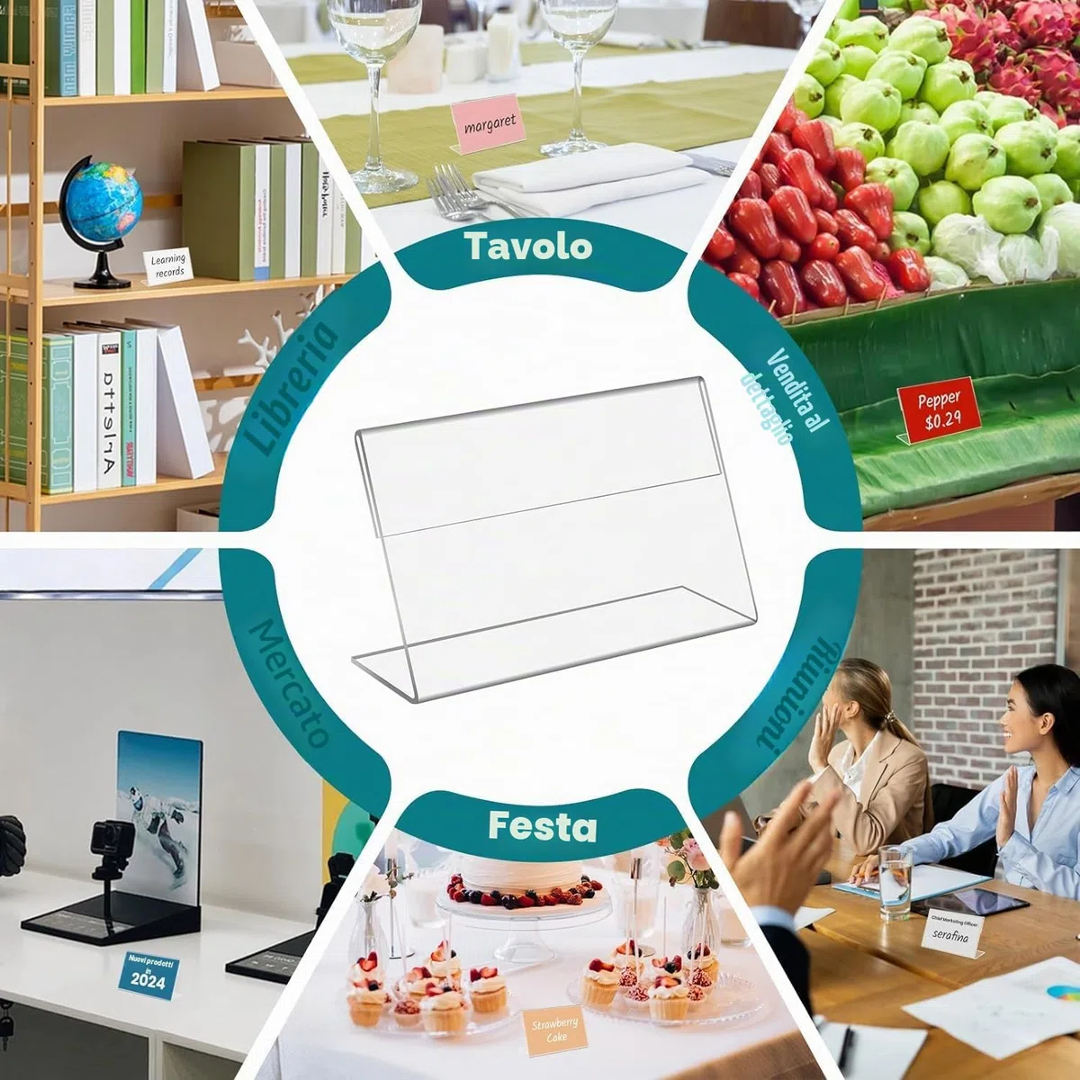 30 Pezzi Porta Cartelli in Acrilico, 8 x 5 cm Porta Etichette in Acrilico Trasparente, Portanome da Tavolo per Scaffali, Panetterie, Negozi di Alimentari