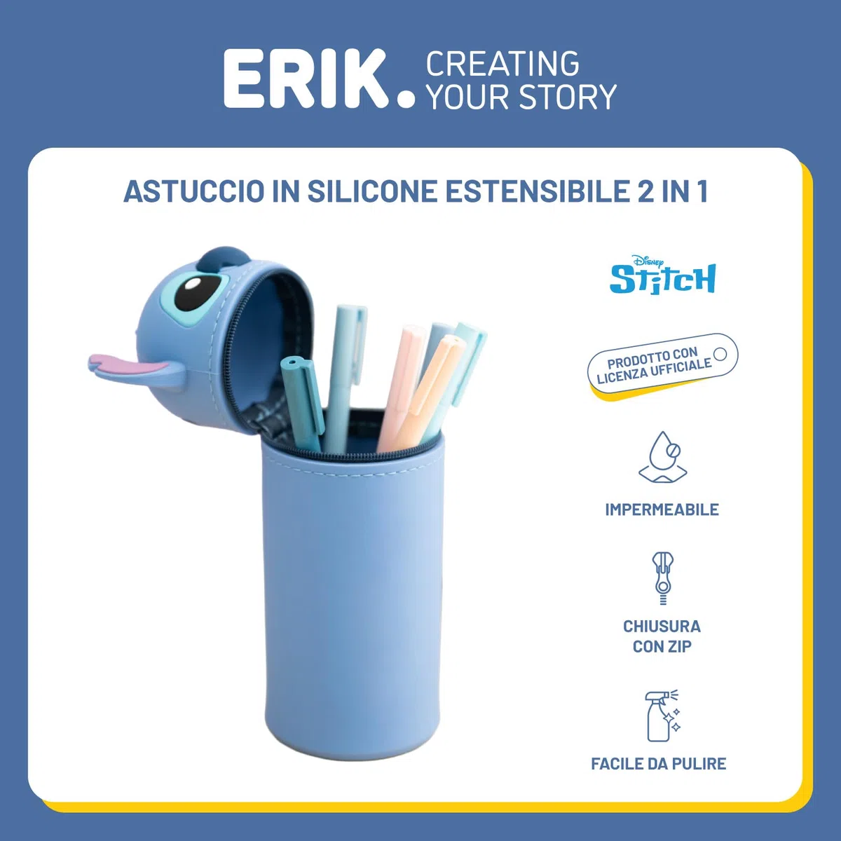Grupo Erik Astuccio Stitch 3D - Astuccio Scuola Piccolo in Morbido Silicone, Portapenne da Scrivania 2 in 1 | Back to School: Cancelleria Bambino e Bambina, Lilo e Stitch Gadget (7 x 18 cm)