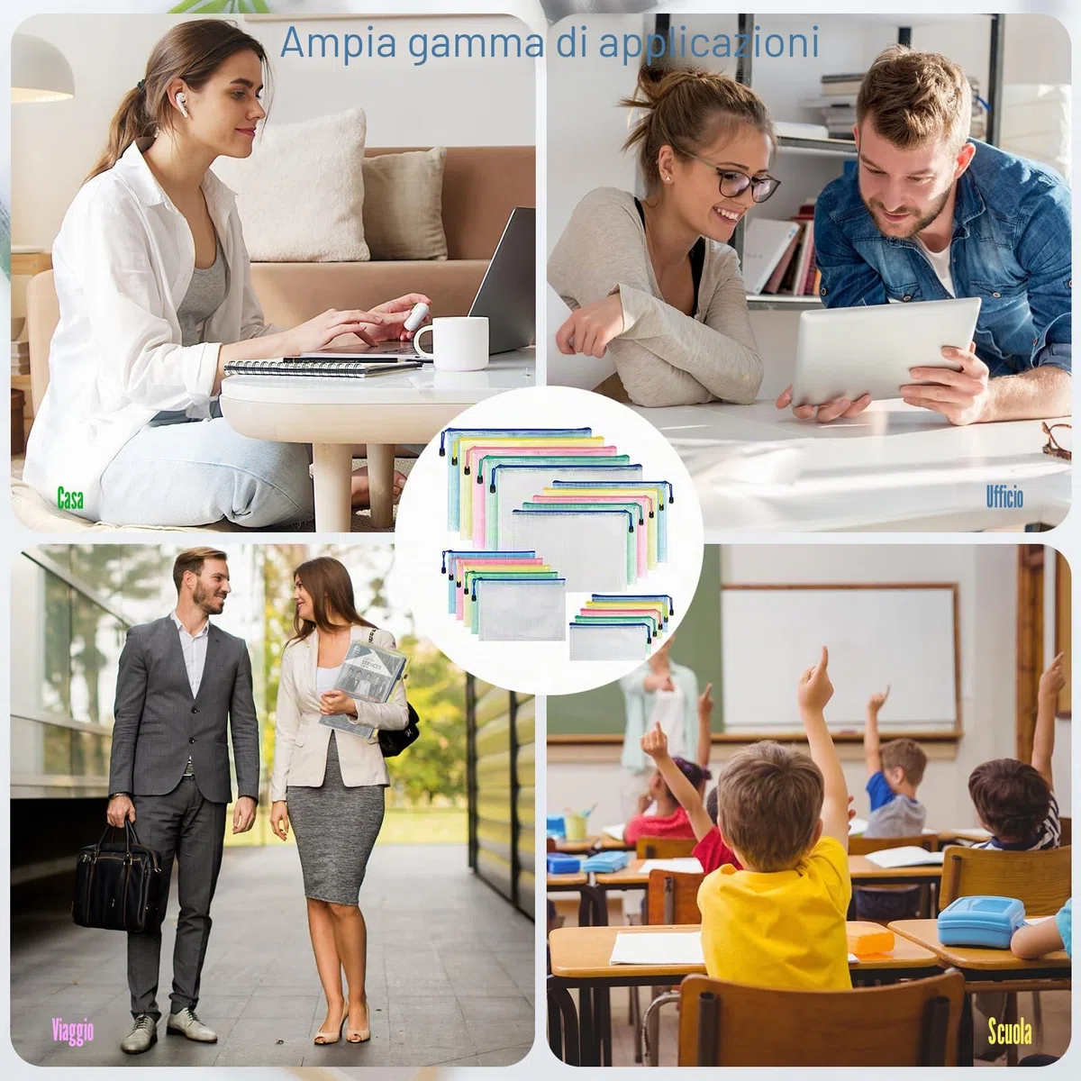 Reticolare Zip Porta Documenti A3+A4+A5+A6, 20 Pezzi Portadocumenti per Organizzare lo Spazio, Porta Documenti Trasparente in PVC Impermeabile per Ufficio, Carta, Cosmetici e Accessori da Viaggio