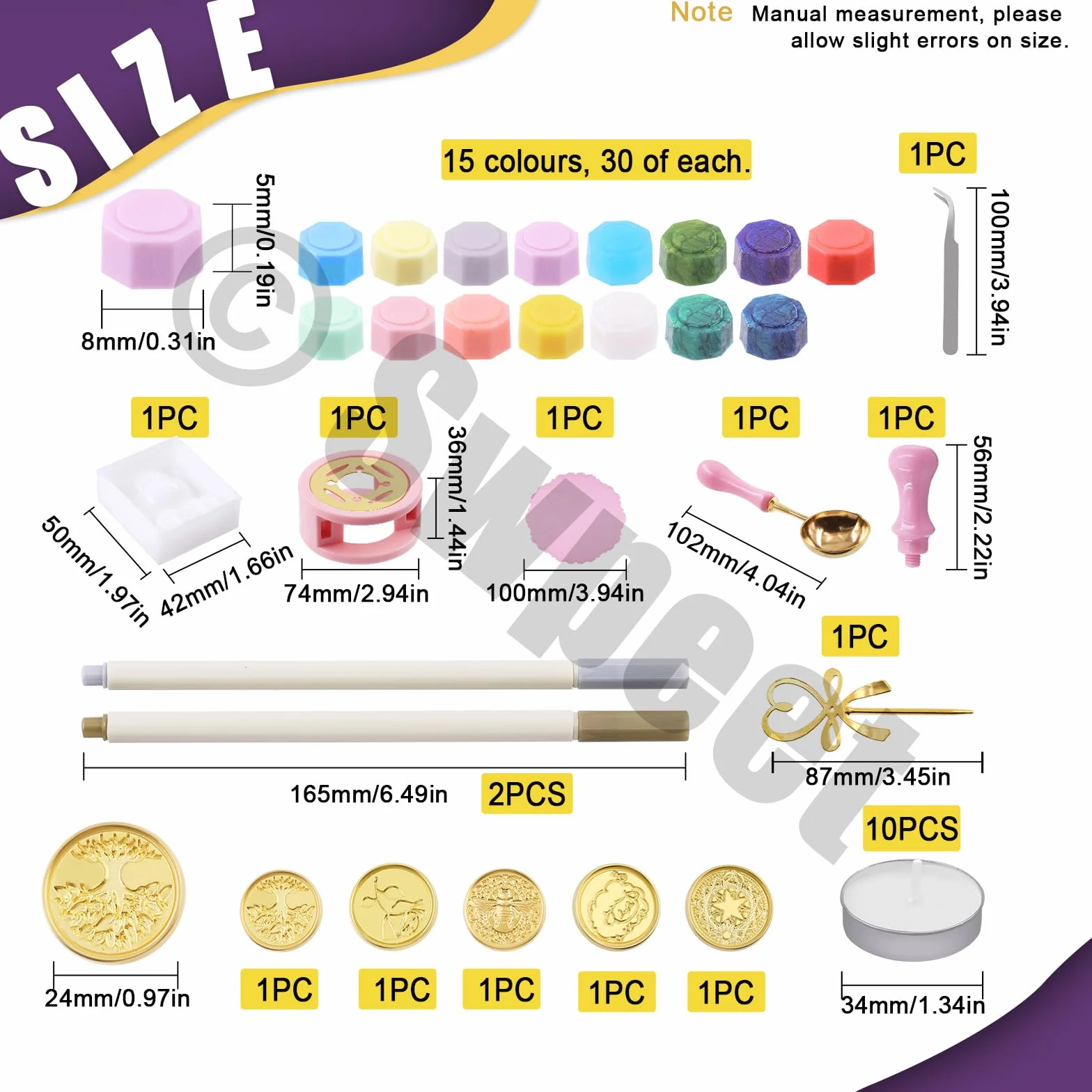 Swpeet Kit da 465 pezzi per timbri ceralacca, kit ceralacca con perline di ceralacca, timbro per cera, scaldacera, buste vintage e candele tealight per sigillatura di buste e lettere, biglietti di