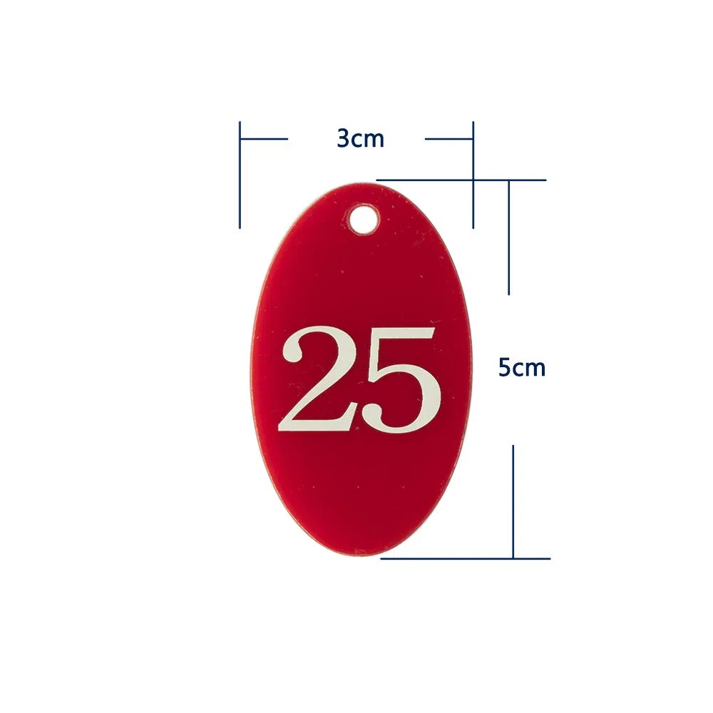 Portachiavi numerati con etichette acriliche, (rosso, 01-25)