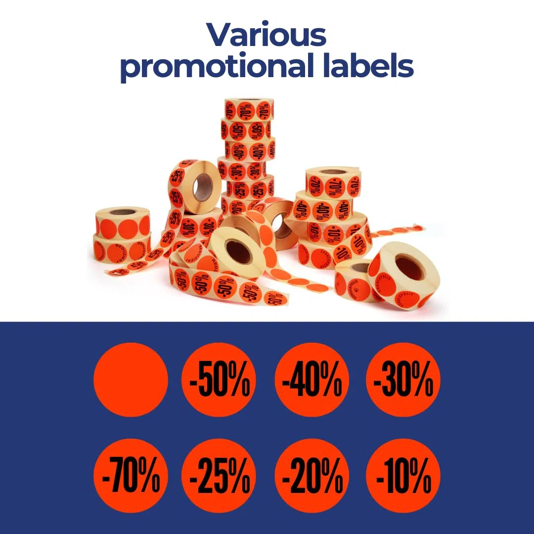 POKORNYS - Etichette promozionali sconto “-30%” I Targhette per merce scontata I Set di 1.000 adesivi autoadesivi per sconti in rosso vivace I Autoadesivi permanenti, rotondi con Ø 32 mm