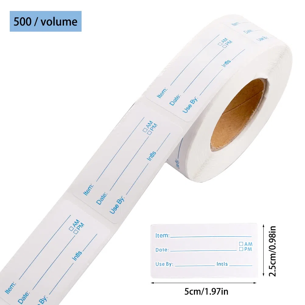 2 Rolls 1000 Pieces Removable Food Stickers, 1 x 2 Inch Food Rotation Labels Adhesive Food Storage Labels for Canning, Jars, Pantry and Meal Containers (Red and Blue)