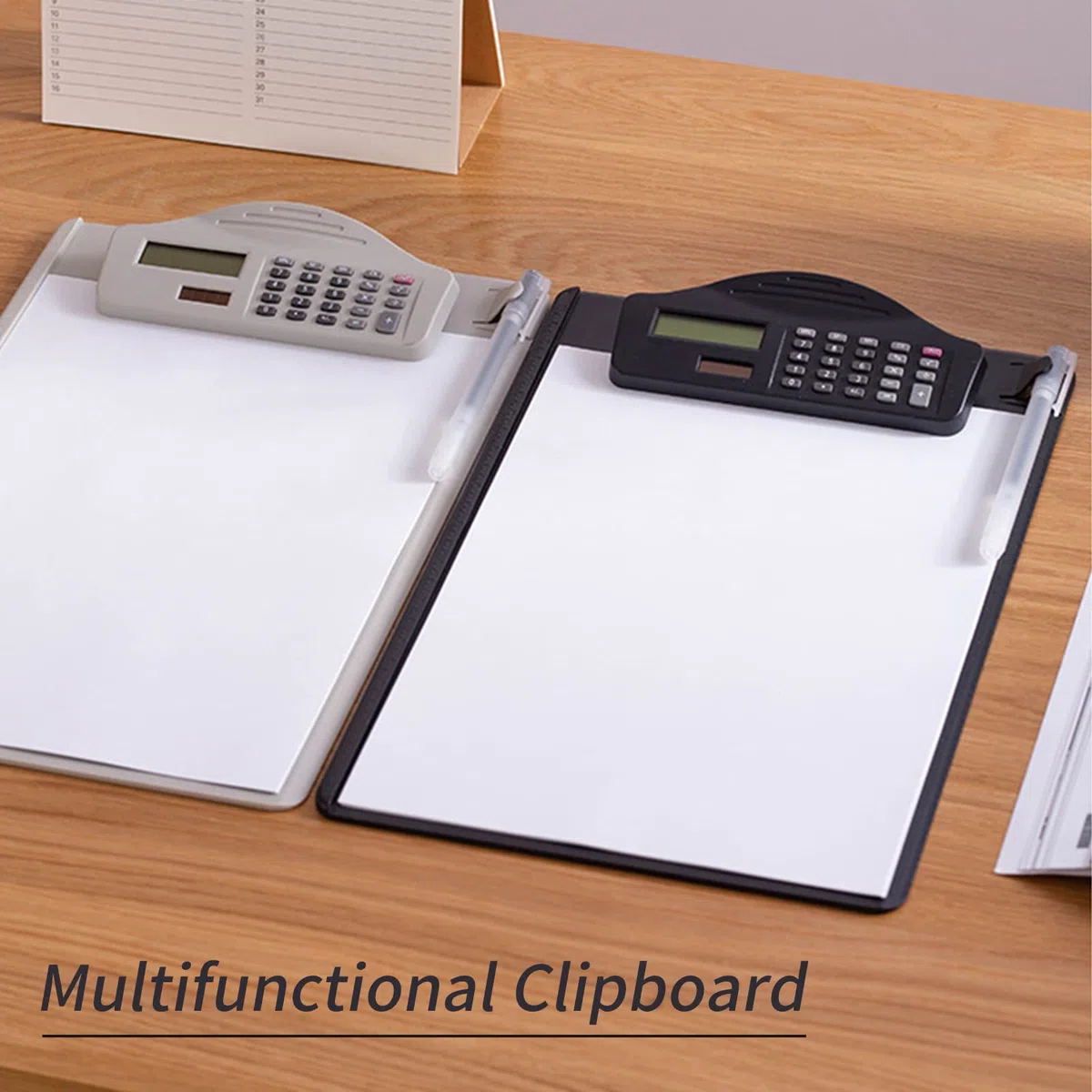 Portablocco multifunzione con raccoglitore e calcolatrice, con slot per penna e scala, per documenti di carta A4, adatto per studenti, ufficio, business