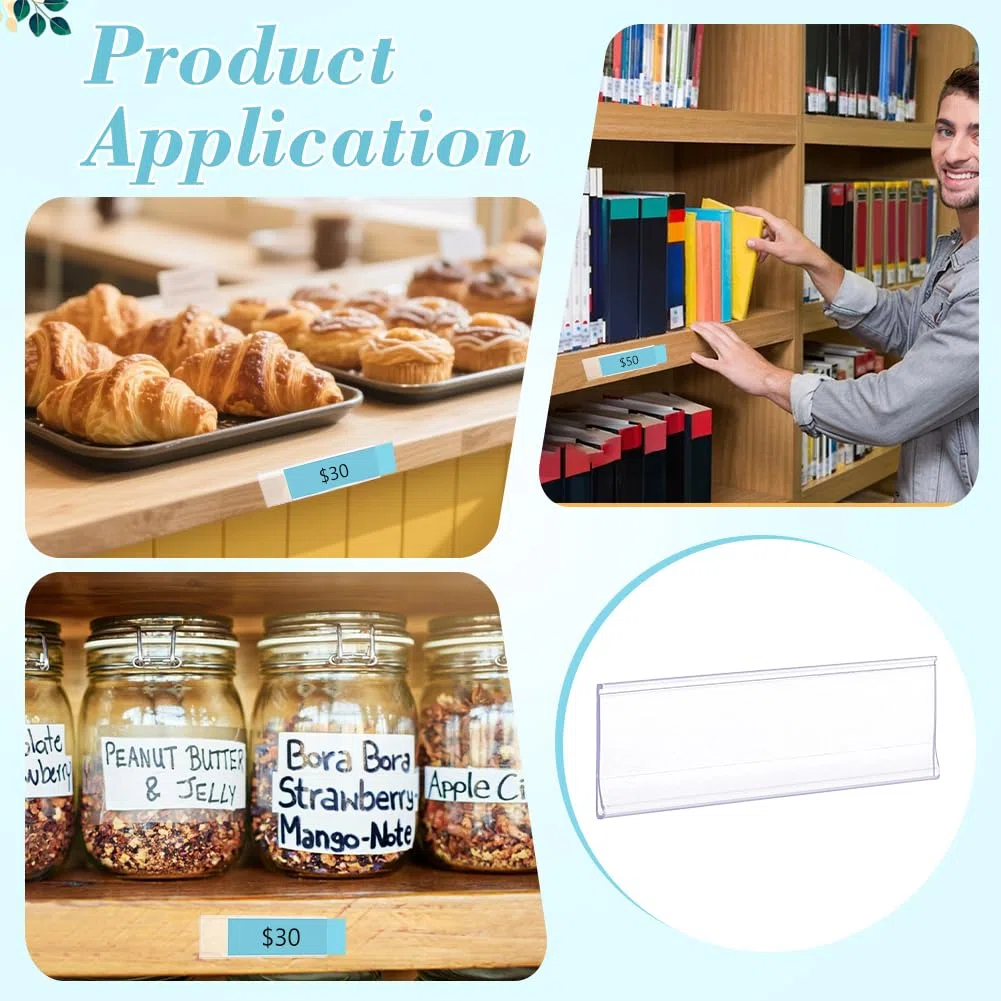 BENECREAT 120 pz Porta Etichette Autoadesive, Porta Etichette per Cartellini Dei Prezzi In PVC Rettangolare Da 7.7x2.5cm per Librerie, Cassette Postali, Scaffali, Contenitori