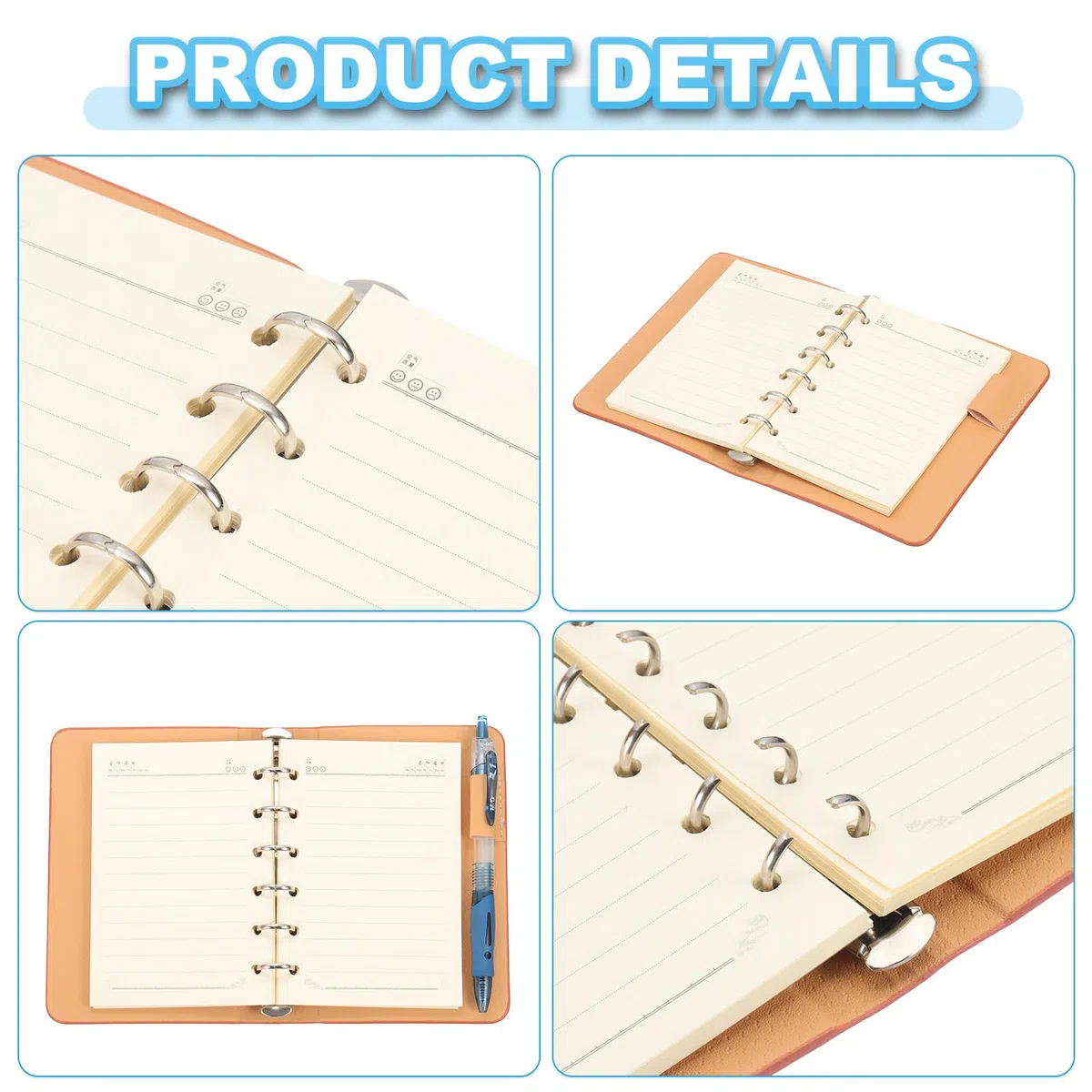 PATIKIL 6 Anelli Copertina Binder, A7 Taccuino In Pelle Mini Ricaricabile Con 50 Fogli A Righe, Planner Personale, Marrone