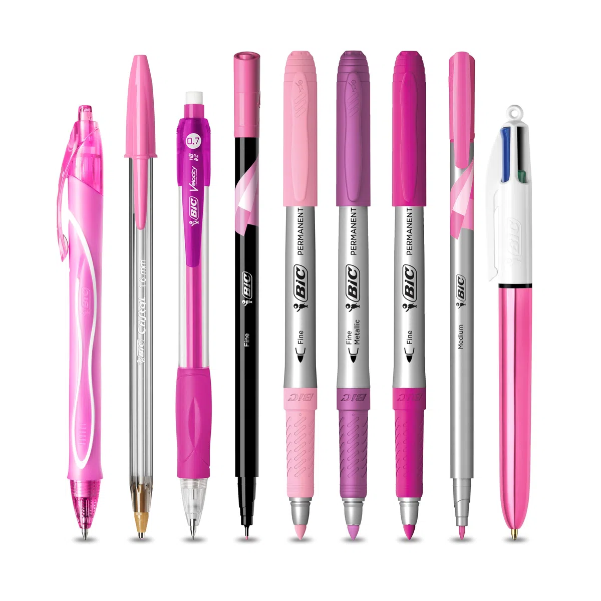 BIC Pink & Purple, Set Con Astuccio, 2 Penne A Sfera, 1 Penna Gel Cancellabile, 1 Pennarello Punta Fine, 1 Matita in Grafite, 1 Fineliner punta media, 3 Pennarelli Indelebili, Kit Scrittura, 10 Unità